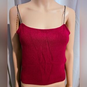Vintage Cache Burgundy Cami Top with Rhinestone Chain Straps Made In The USA